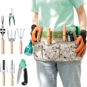 Wooden Handle Stainless Steel Lightweight Portable Easy To Store Ladies Gardening Tool Set With Pruning Shears