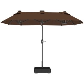 Double-sided Outdoor Patio Umbrella With Solar Lights And Base, Dining Table Umbrella Push Button Tilt, Coffee