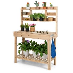 paLarge Garden Potting Bench Table With Display Rack And Hidden Sink