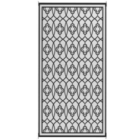 Reversible Outdoor Rug, Waterproof Plastic Straw With Carry Bag, 9 X 18, Black & White Lantern