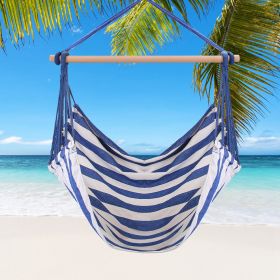 1Pc Hammock Hanging Chair Canvas Porch Patio Swing Seat Portable Camping Rope Seat Wooden Stick Hammock Chair With 2 Pillows 265LBS Load-bearing (Color: Blue)