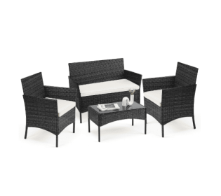Patio Furniture Set 4 Pieces, Outdoor Furniture With Glass Table, Weaving Wicker Rattan Patio Chairs For Garden, Terrace, Porch, Lawns (Option: Set of four BK)