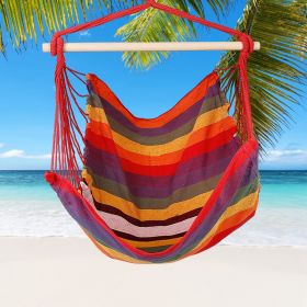 1Pc Hammock Hanging Chair Canvas Porch Patio Swing Seat Portable Camping Rope Seat Wooden Stick Hammock Chair With 2 Pillows 265LBS Load-bearing (Color: Red)